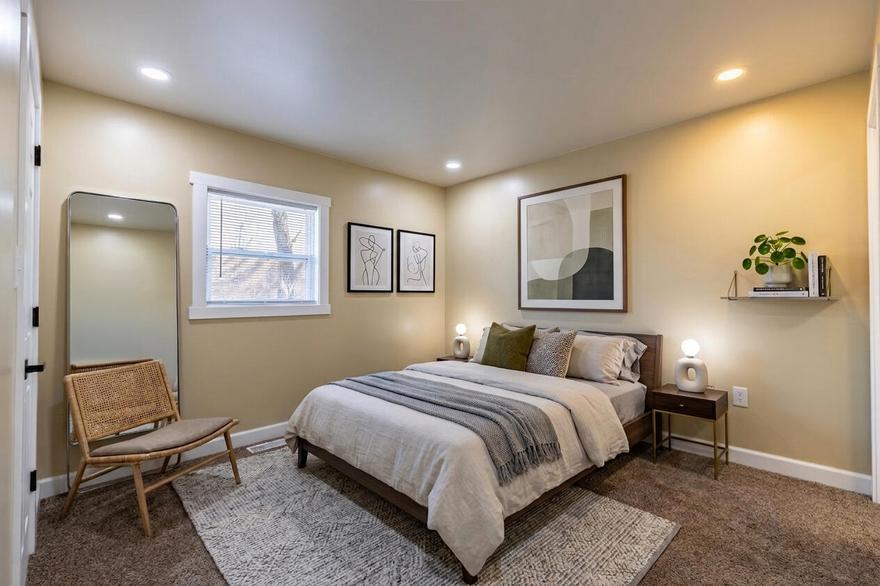 1047 Arizona Street Gary, IN 46403 - Photo 16 of 35 a bedroom with a bed and lamp