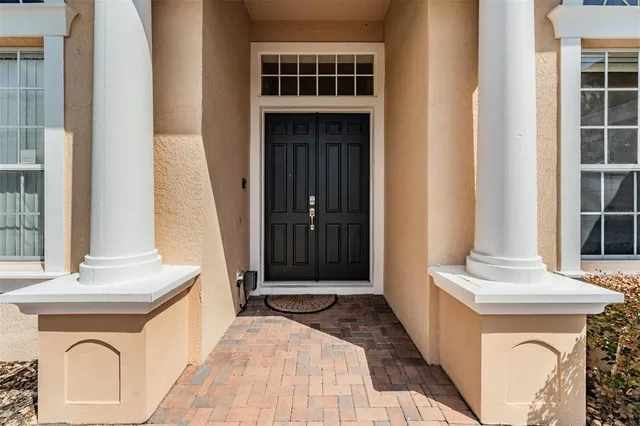 a front view of a house with a window