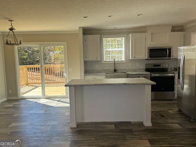 a kitchen with a stove a sink and a refrigerator