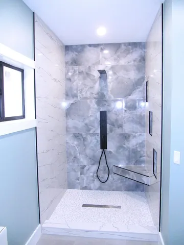 a bathroom with a shower