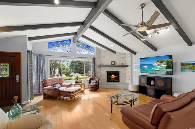 a view of a park with large trees