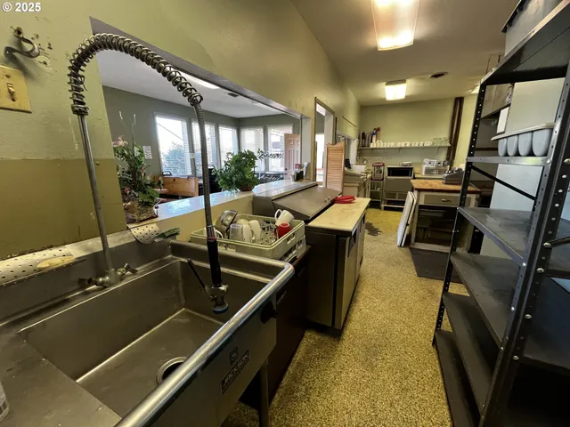 an outdoor space with seating area