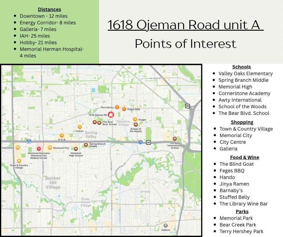 1618 Ojeman Road, Unit A Houston, TX 77055 - Photo 28 of 39 Spring Branch is in the heart of Houston! Close to Downtown, the Energy Corridor and many other prime destinations.