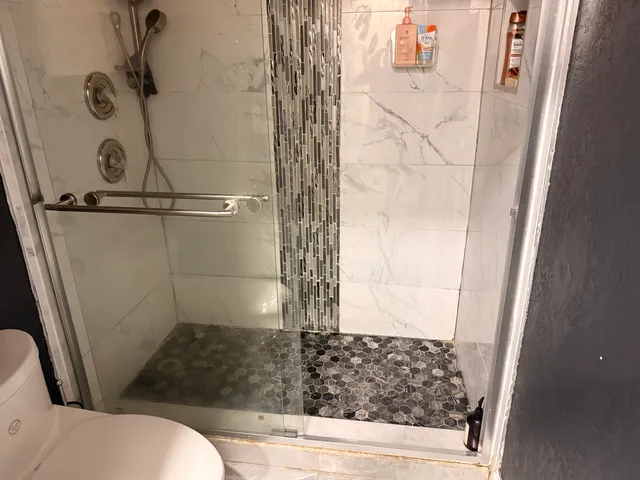 a bathroom with a shower