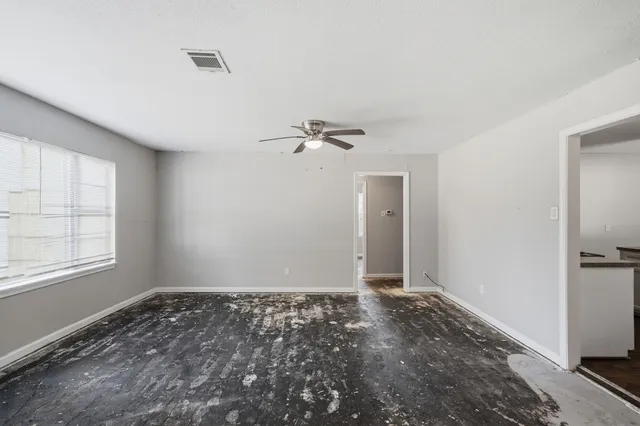 a view of a room with a window