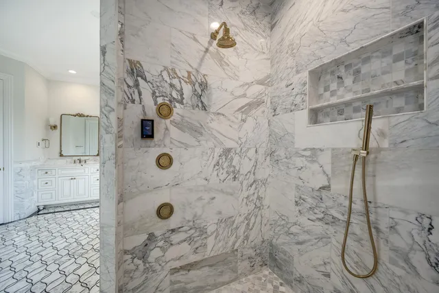 an aerial view of a house with swimming pool garden and outdoor seating