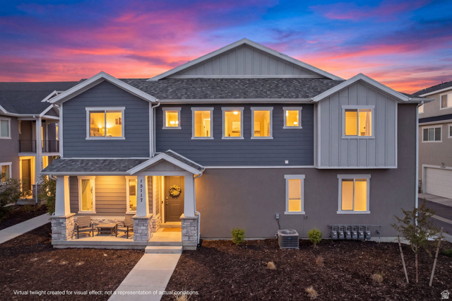 15117 South Reins Way Bluffdale, UT 84065 - Photo 1 of 1 View of front of property featuring board and batten siding, a shingled roof, and a porch