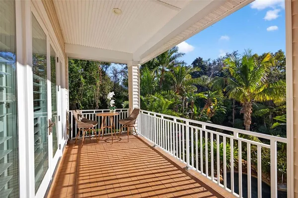 a view of a balcony with lake view