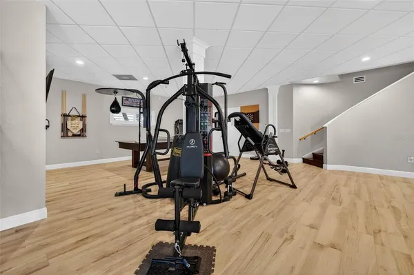 a view of a room with gym equipment