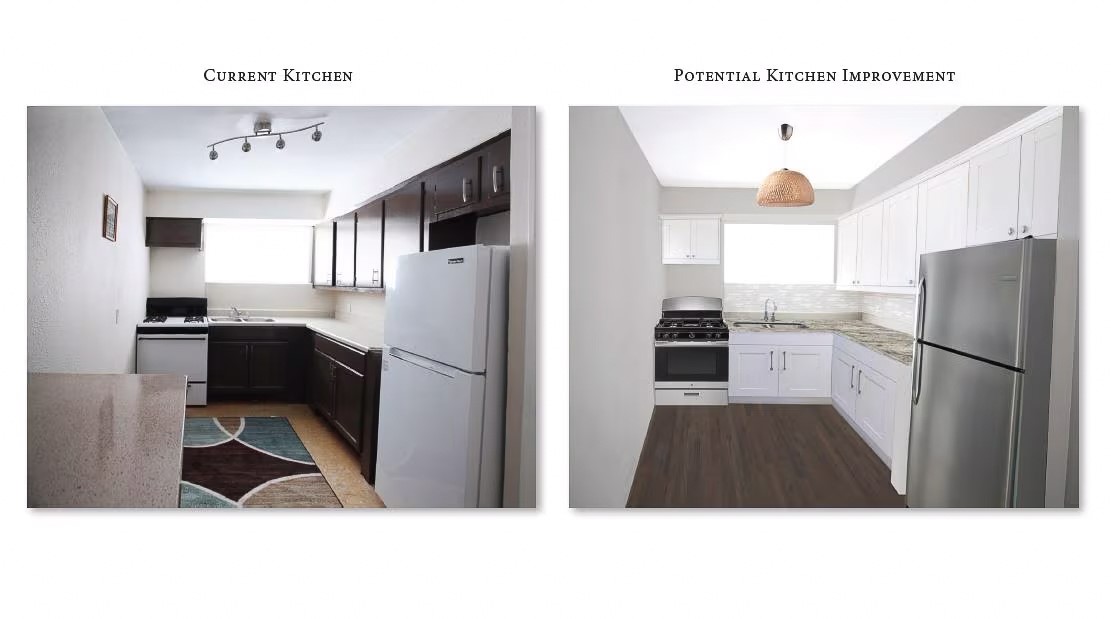 2712 Oakcliff Street Houston, TX 77023 - Photo 30 of 30 a kitchen with kitchen island a counter top space a refrigerator a stove and a window