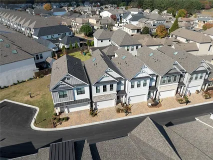 an aerial view of a highlighted house