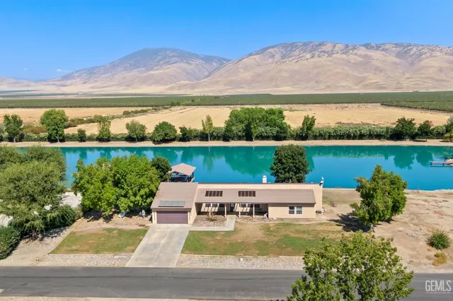 a view of a lake with a mountain in the background