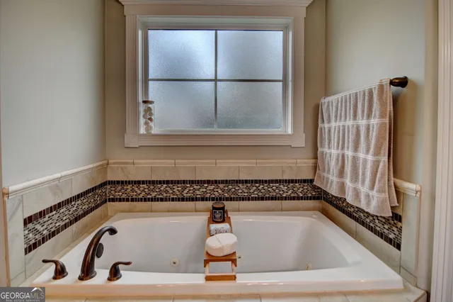 a bathroom with a bathtub