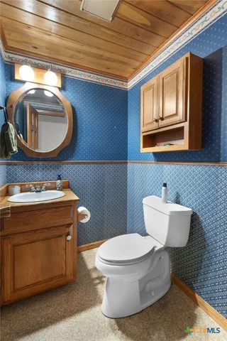 a bathroom with a toilet a sink and mirror