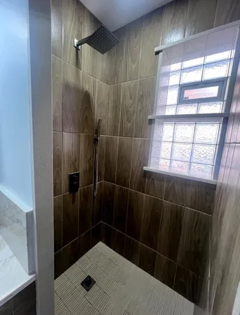 a bathroom with a shower