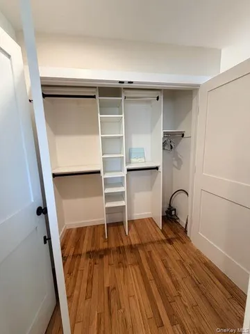 a view of walk in closet with empty racks