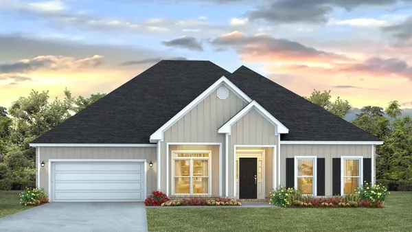 a front view of house with yard and green space