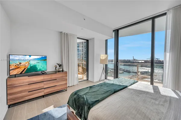 a bedroom with a bed and a desk