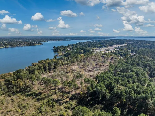 a view of a lake from a yard
