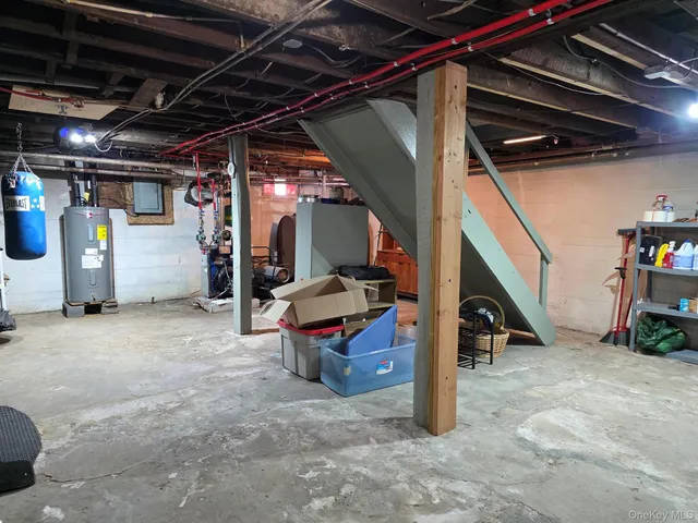 a view of a garage with storage