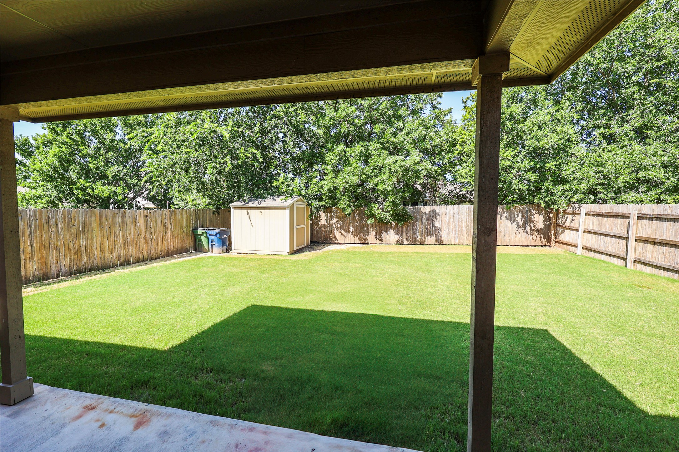 717 Schefer Street Leander, TX 78641 - Photo 22 of 27 a view of a yard with a large tree and wooden fence