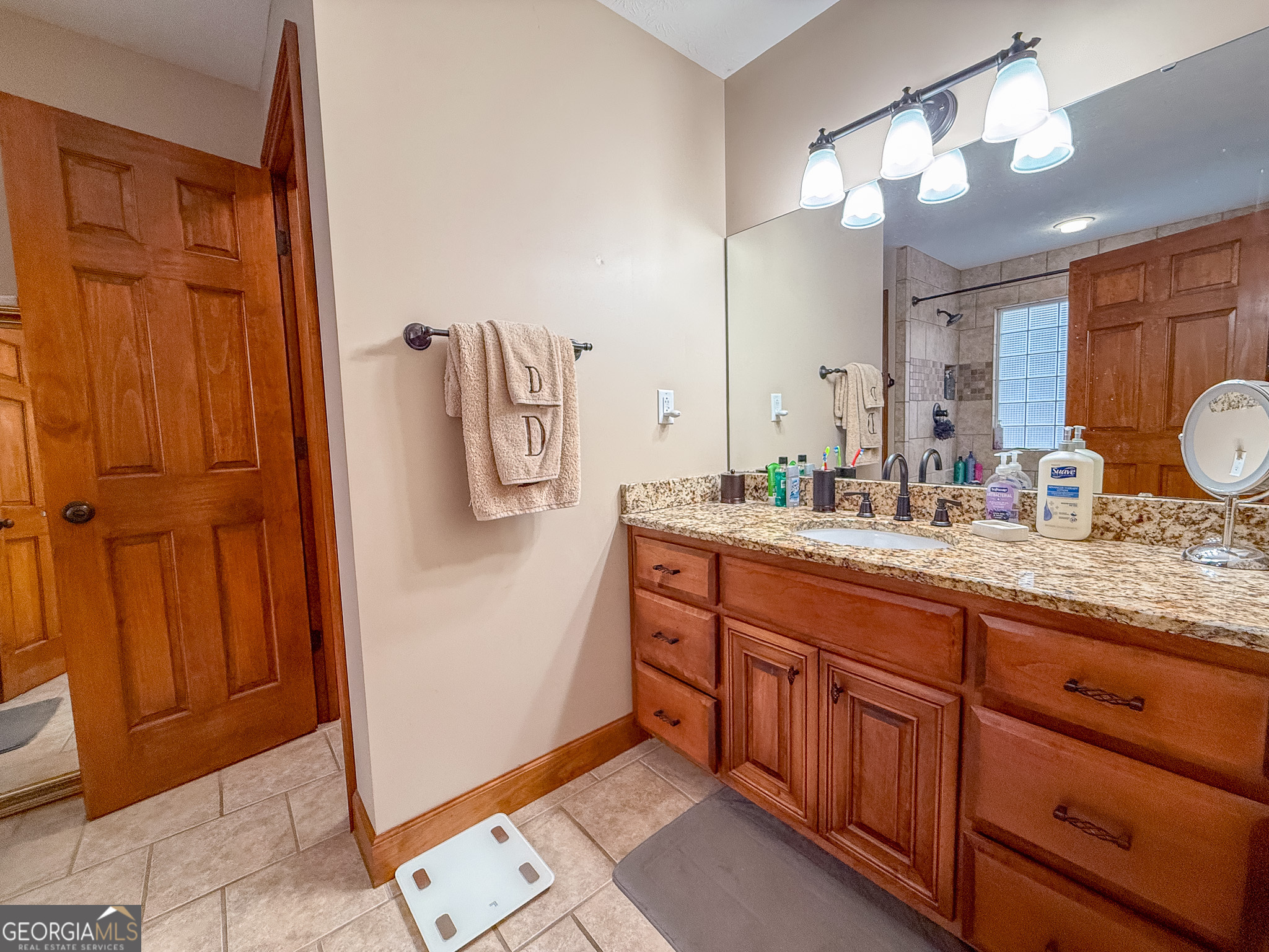 721 Thrasher Road Plains, GA 31780 - Photo 12 of 27 a spacious bathroom with a granite countertop sink a mirror and shower