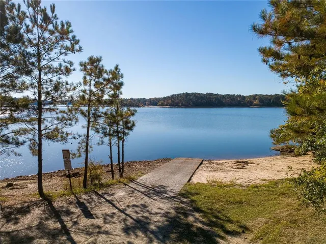 a view of a lake with a mountain