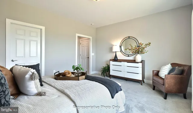 a bedroom with bed and a couch