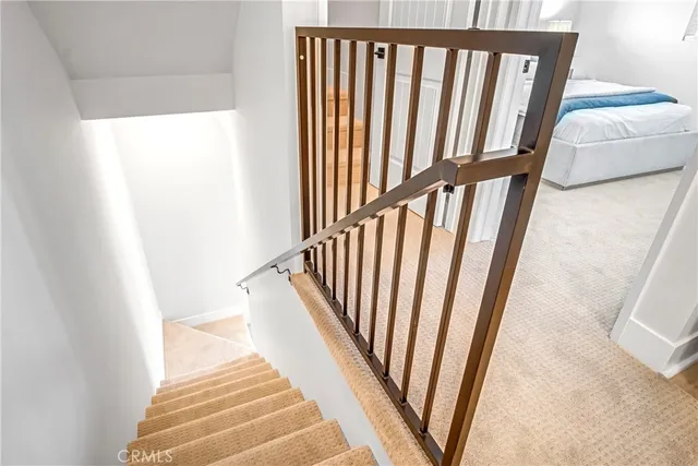 a view of a staircase in a living room