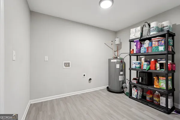a view of a room with shelves