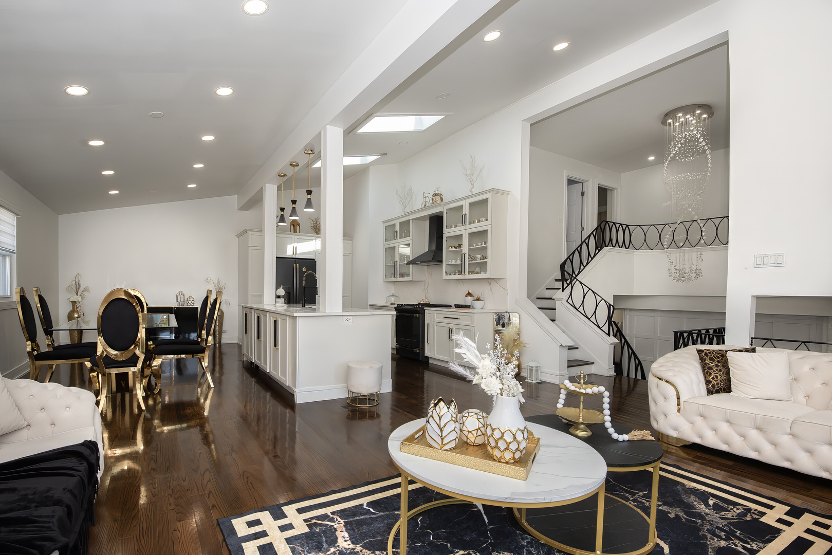 9909 North Huber Lane Niles, IL 60714 - Photo 19 of 36 a living room with furniture kitchen view and a chandelier