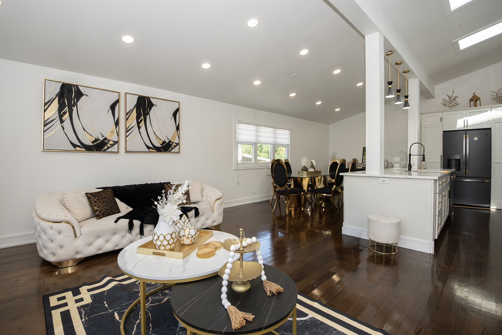 9909 North Huber Lane Niles, IL 60714 - Photo 6 of 36 a dining room with furniture and wooden floor