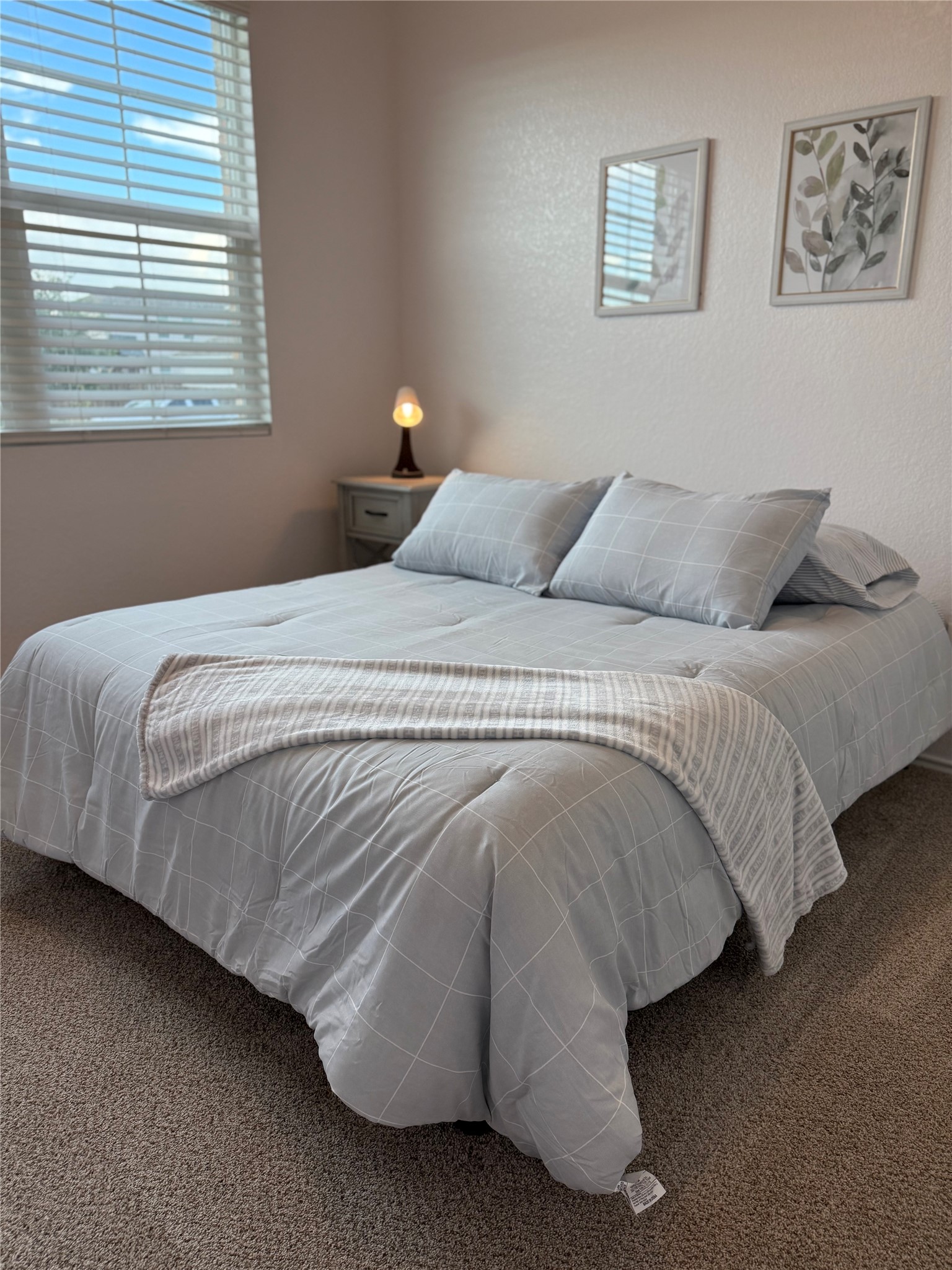 14907 Retha Pass Austin, TX 78725 - Photo 1 of 22 A well-lit bedroom features plush carpeting and convenient window blinds for comfort.
