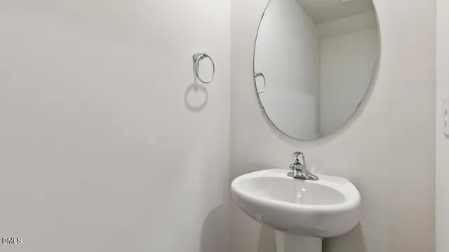 a bathroom with a sink a mirror and a shower