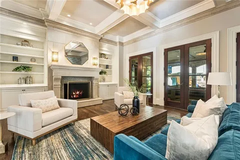 a lobby with furniture and windows