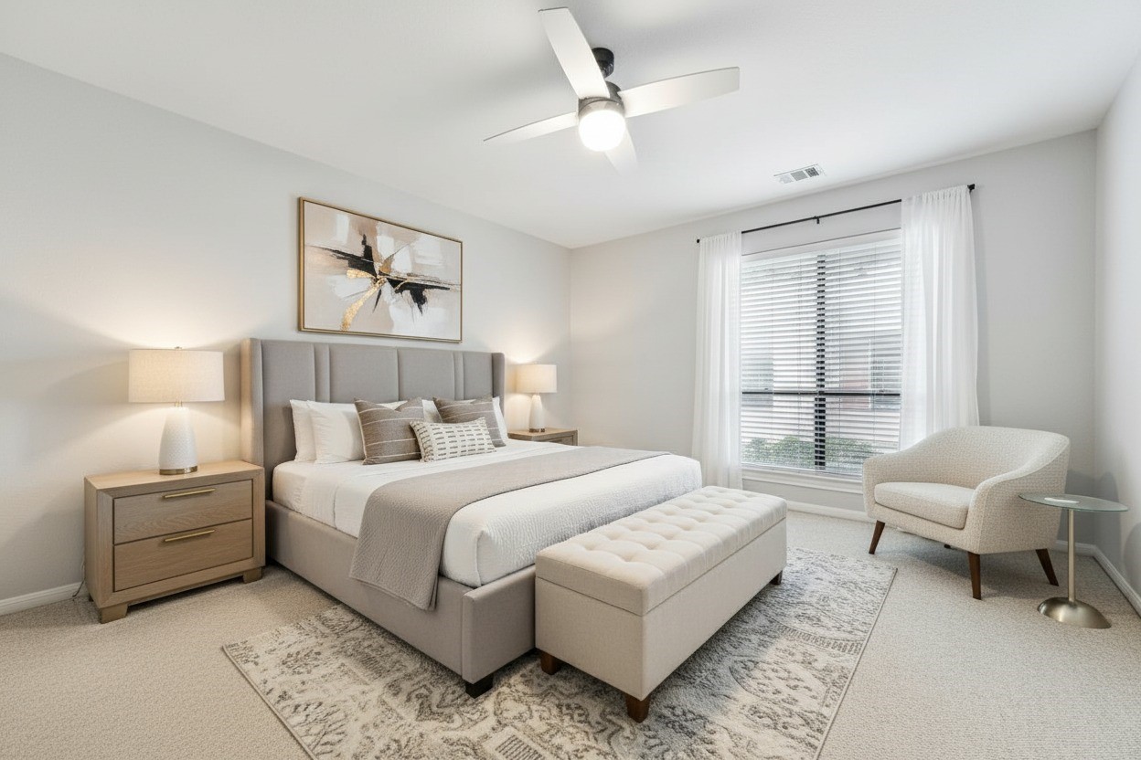 1201 Bering Drive, Unit 100 Houston, TX 77057 - Photo 11 of 20 a bedroom with a bed a couch and a window