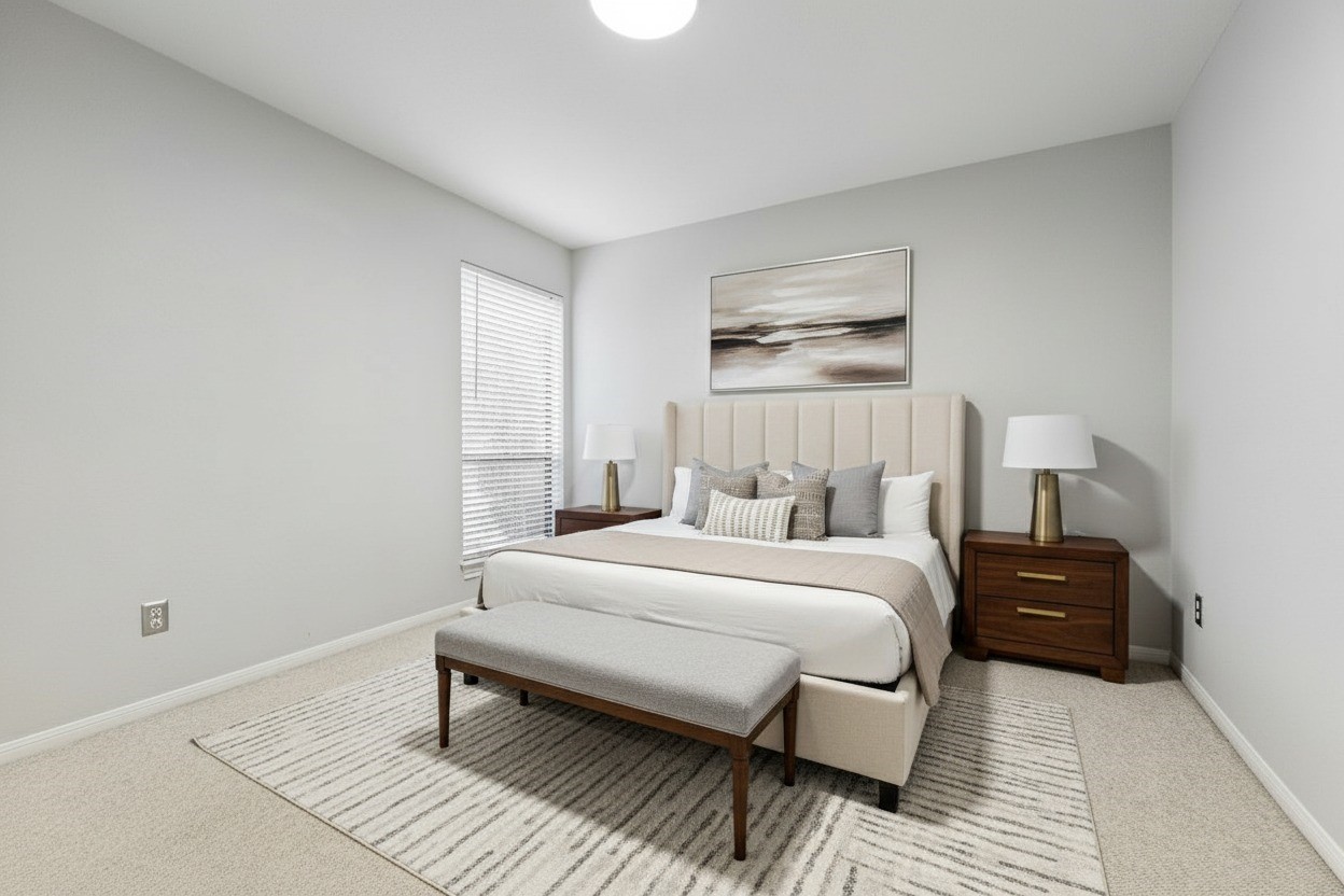 1201 Bering Drive, Unit 100 Houston, TX 77057 - Photo 14 of 20 a bedroom with a bed and a night stand