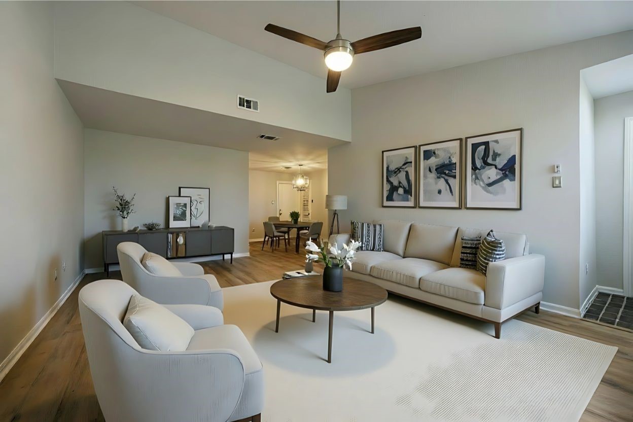 1201 Bering Drive, Unit 100 Houston, TX 77057 - Photo 6 of 20 a living room with furniture and a view of kitchen