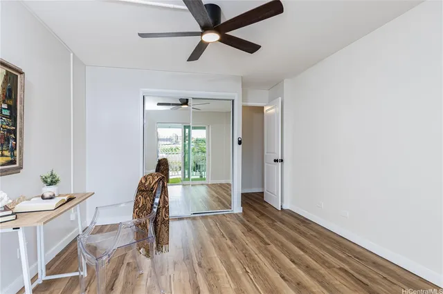 a workspace with wooden floor