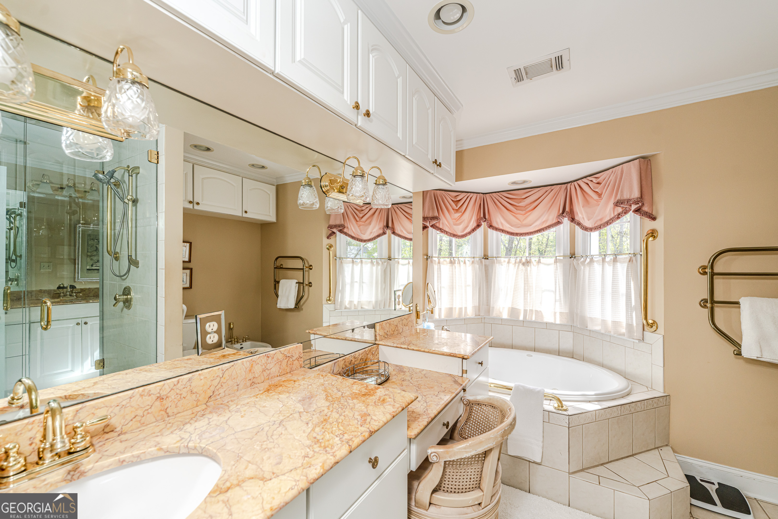 4 Windemere Lane Southeast Rome, GA 30161 - Photo 42 of 60 a bathroom with a granite countertop sink mirror vanity and bathtub