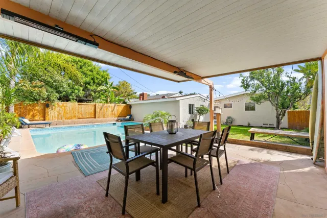 a view of backyard with outdoor seating