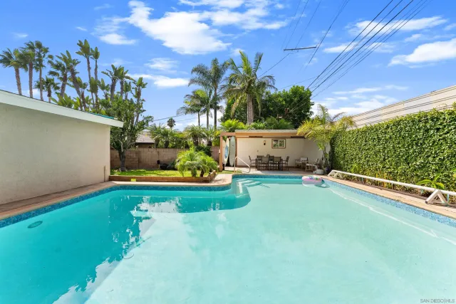 a view of a swimming pool with a yard