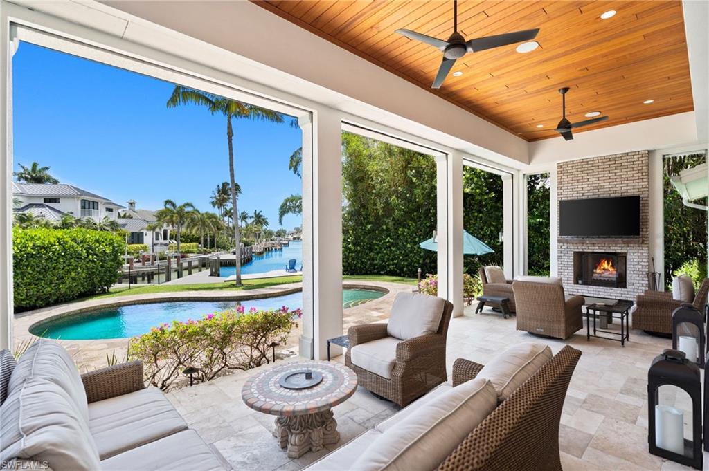a outdoor living space with furniture and garden view