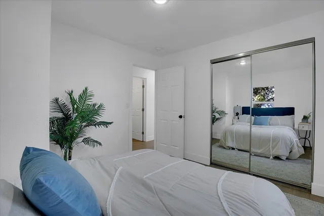 a view of a yard with large tree and wooden fence
