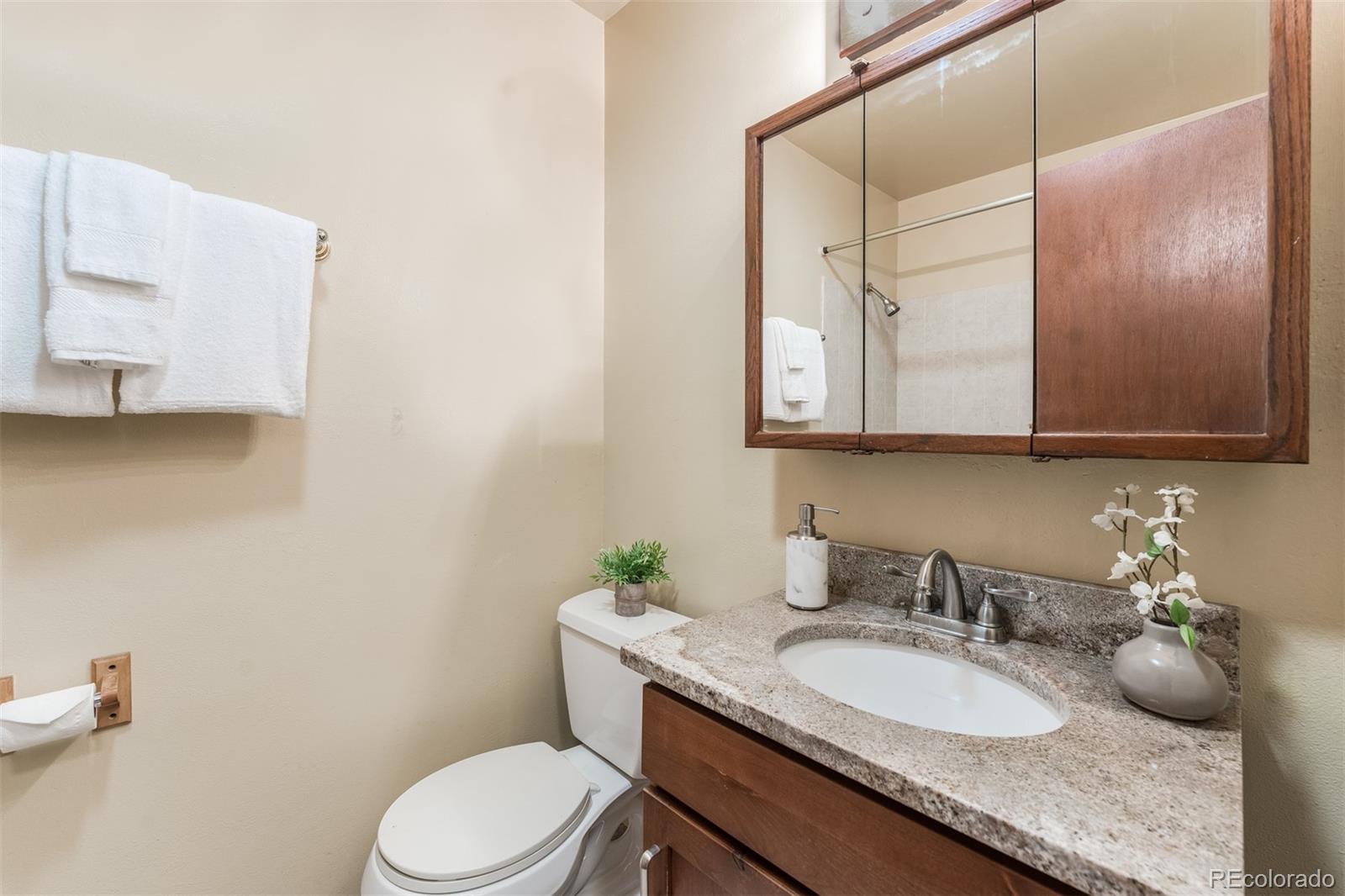 308 Rangeview Drive Black Hawk, CO 80422 - Photo 15 of 26 a bathroom with a granite countertop sink mirror vanity and toilet