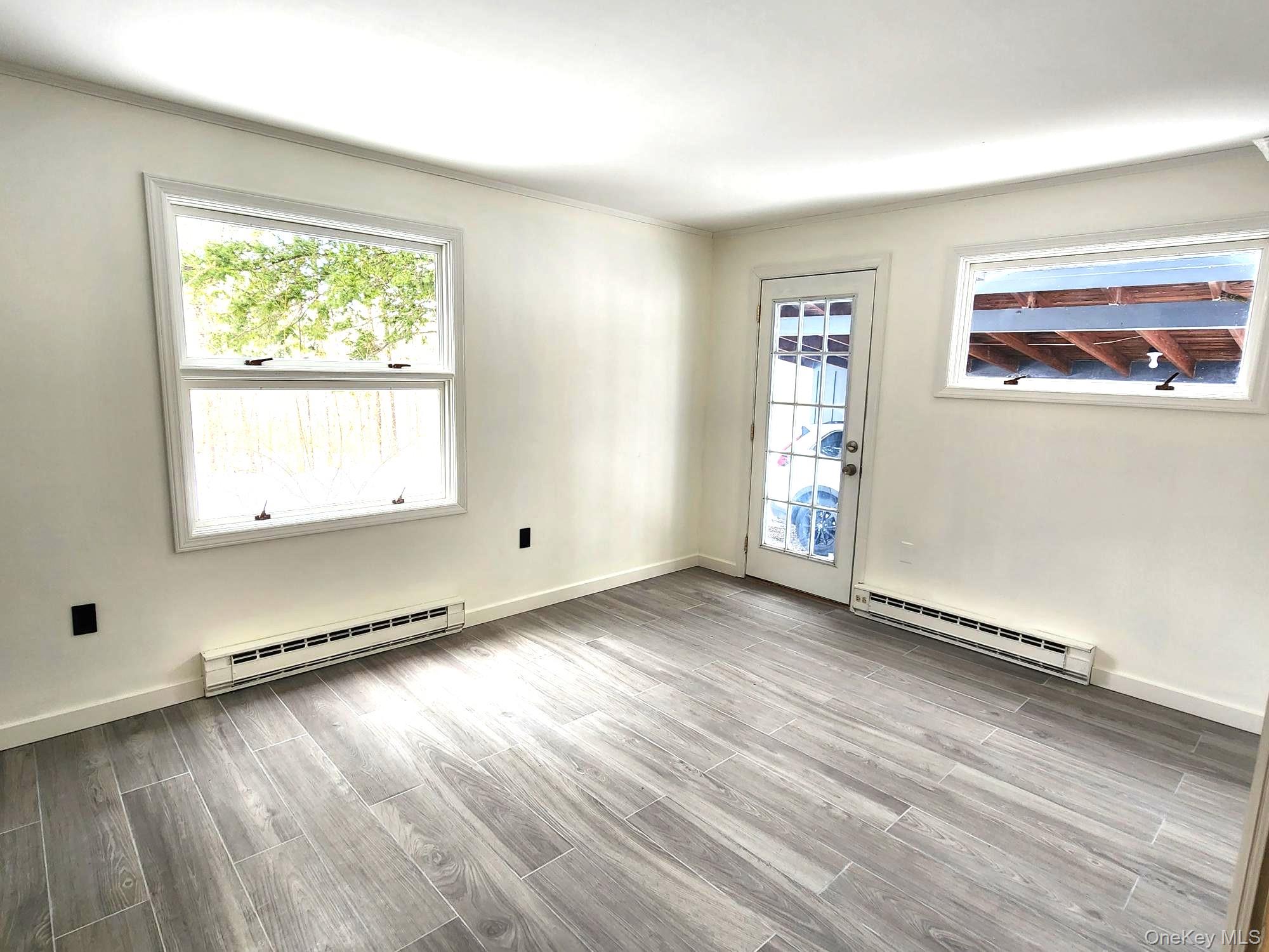568 River Road Rhinebeck, NY 12572 - Photo 20 of 26 Unfurnished room featuring wood tiled floors, a baseboard radiator, and healthy amount of natural light