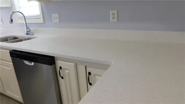 a close view of a sink and dishwasher