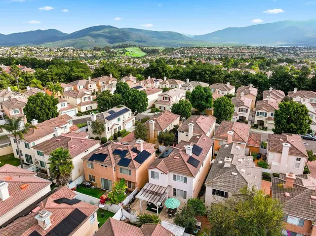 an aerial view of residential houses with outdoor space
