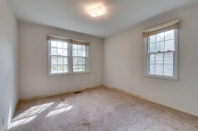 a view of a field with trees in the background