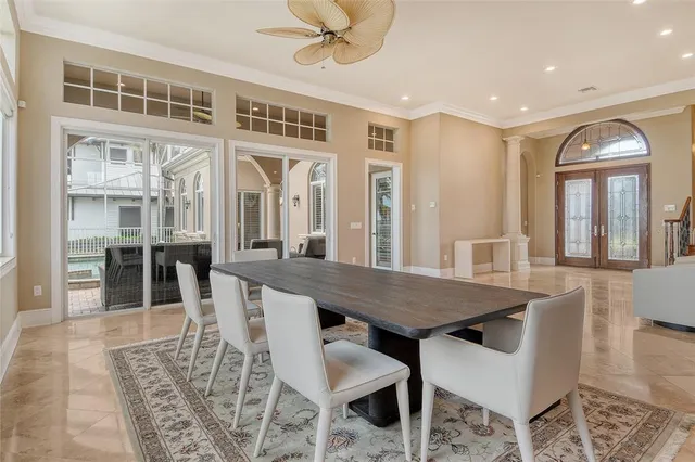 a living room with granite countertop furniture and a large window